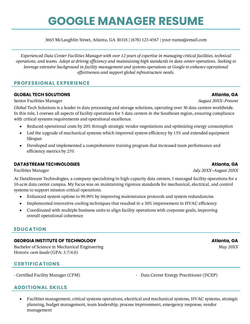 Senior Google resume example and template