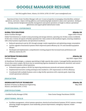 Senior Google resume example and template