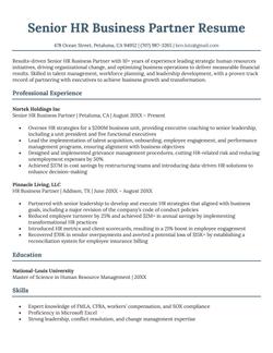 Senior HR Business Partner resume example and template