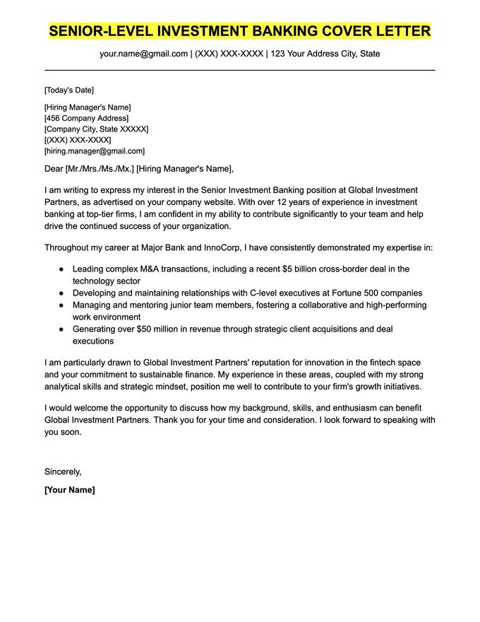 Investment Banking Cover Letter Example & Writing Tips