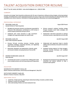 An example resume for a senior level recruiter showing career progression