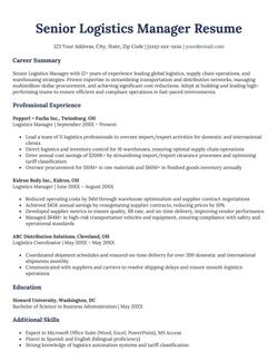 An example resume for a senior logistics manager