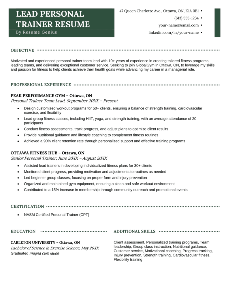 3 Personal Trainer Resume Examples & Writing Guide for 2024