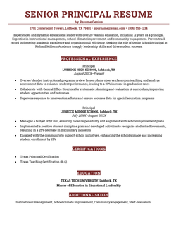 A senior principal resume example.