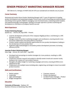 A senior product marketing manager resume example.