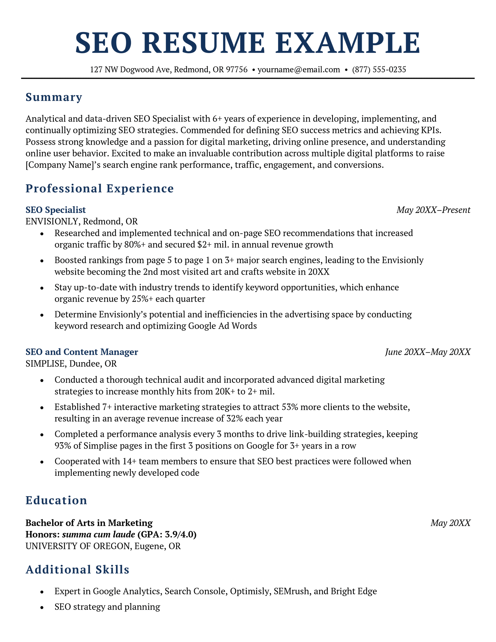 seo content writer resume