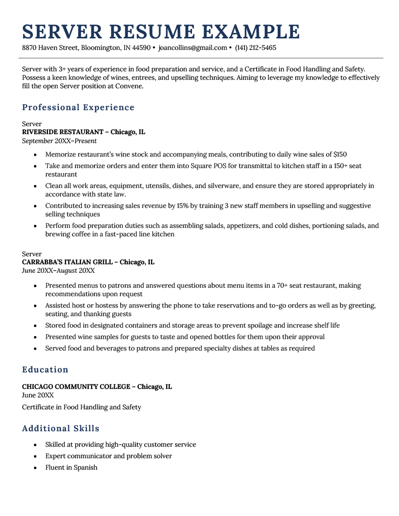 7 Server Resume Examples And Top Skills For 2025