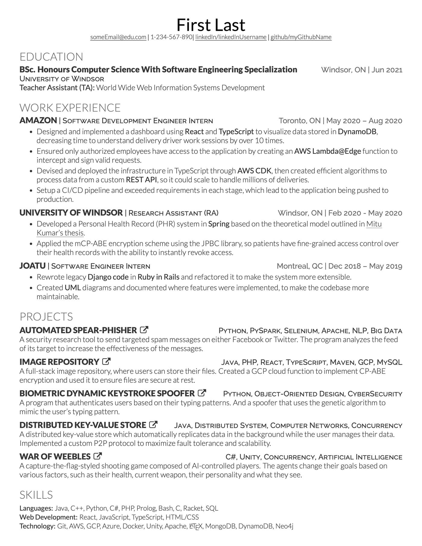 Simple LaTeX resume template.