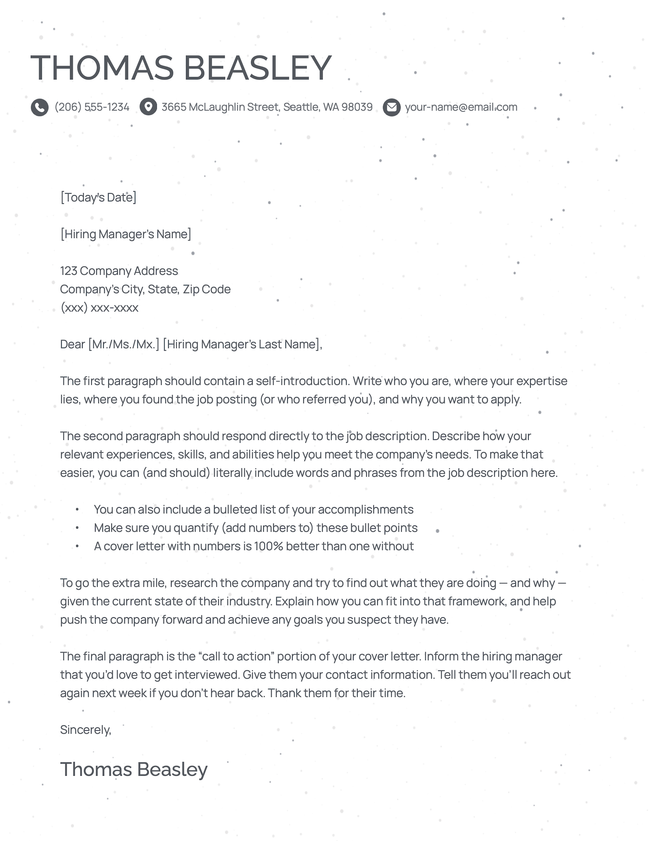 Black Single Column Cover Letter Template