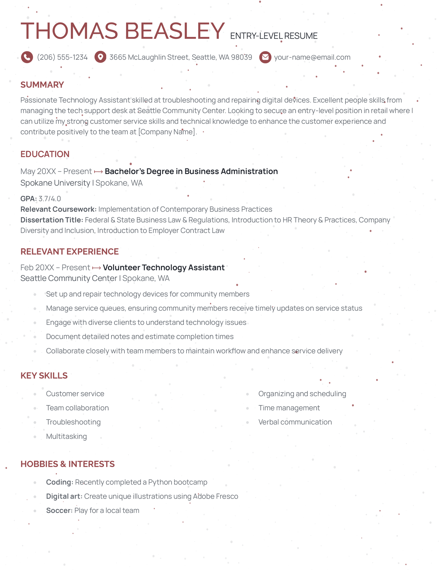 Brown Single Column Resume Template