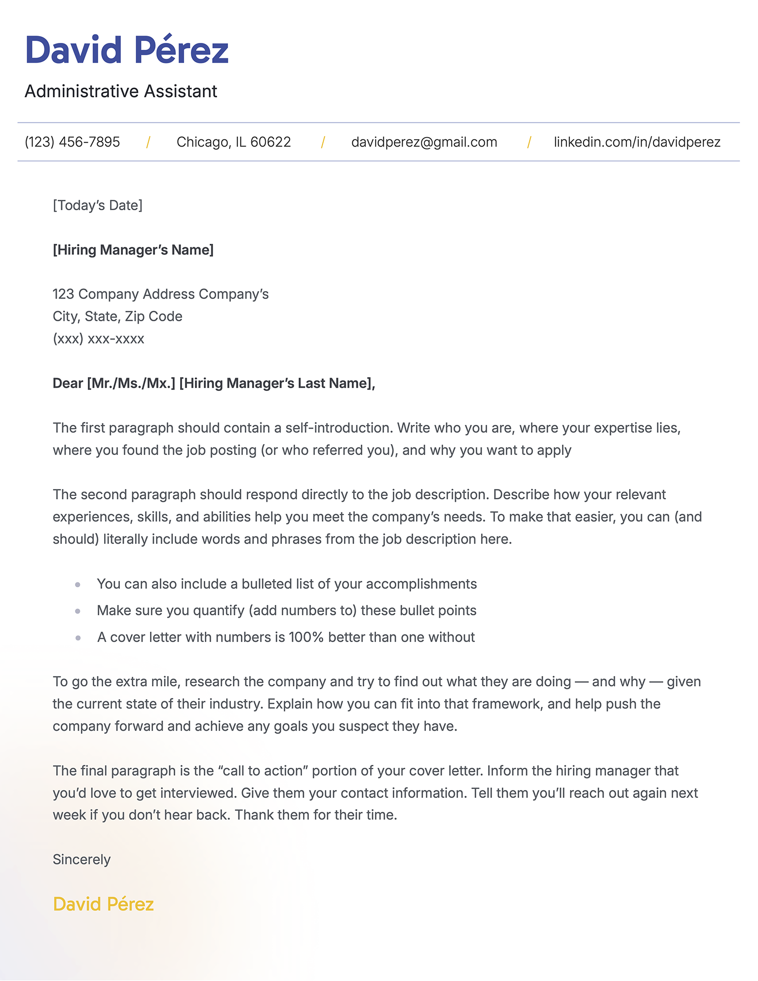 The Slate cover letter in yellow