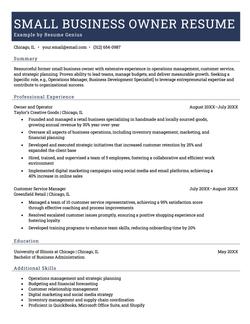 Example of a resume example written by a small business owner