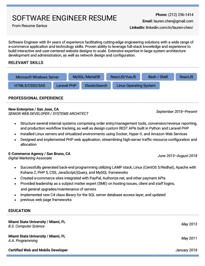 Software Engineer Resume Example & Writing Tips | Resume Genius