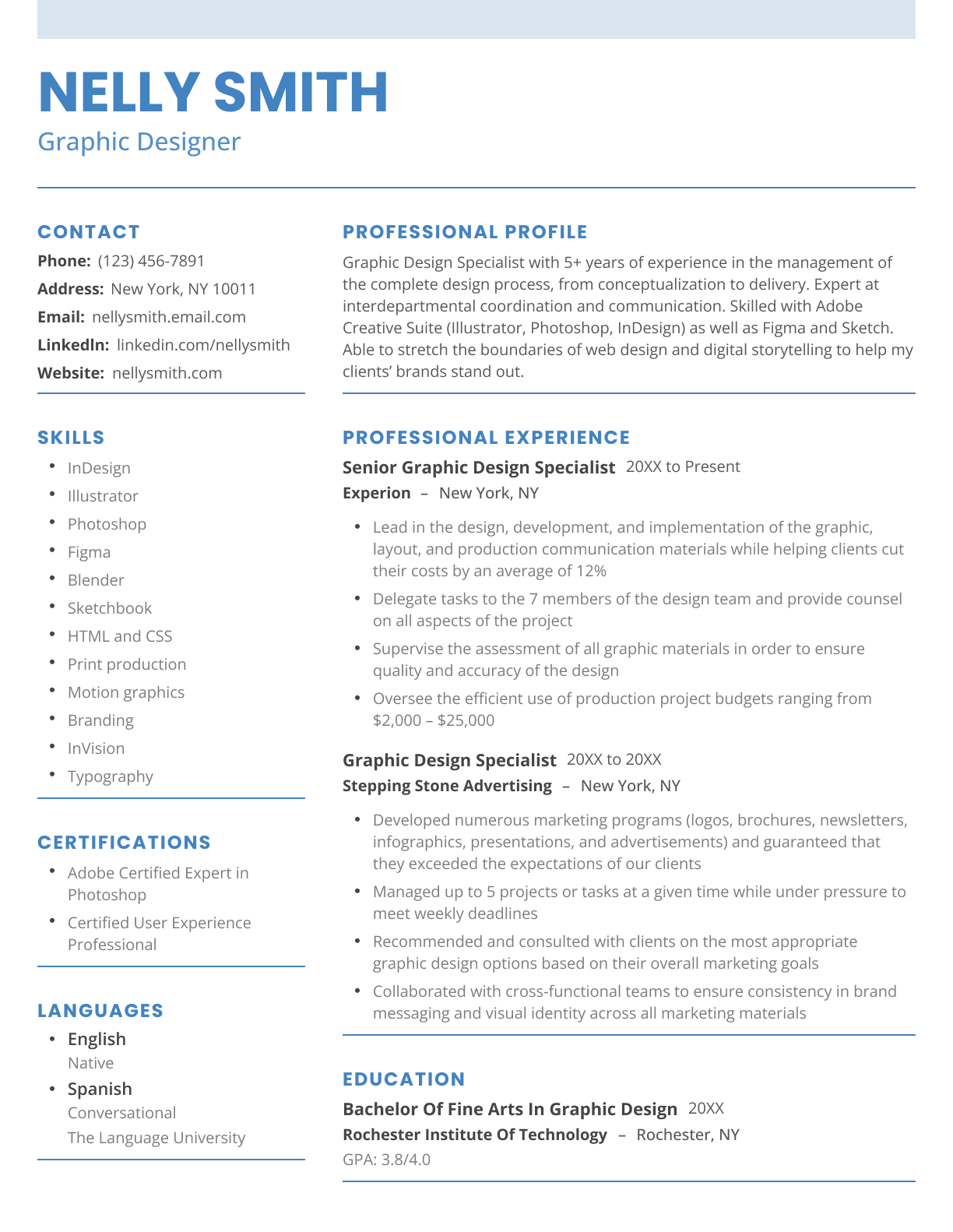 Solid CV template in blue