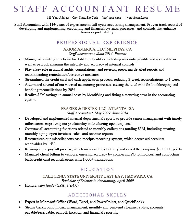 Staff Accountant Resume [Sample & How to Write] Resume Genius