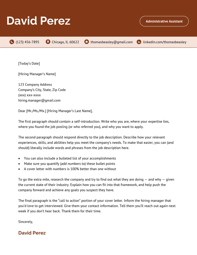 Our "Standard" cover letter template in brown.