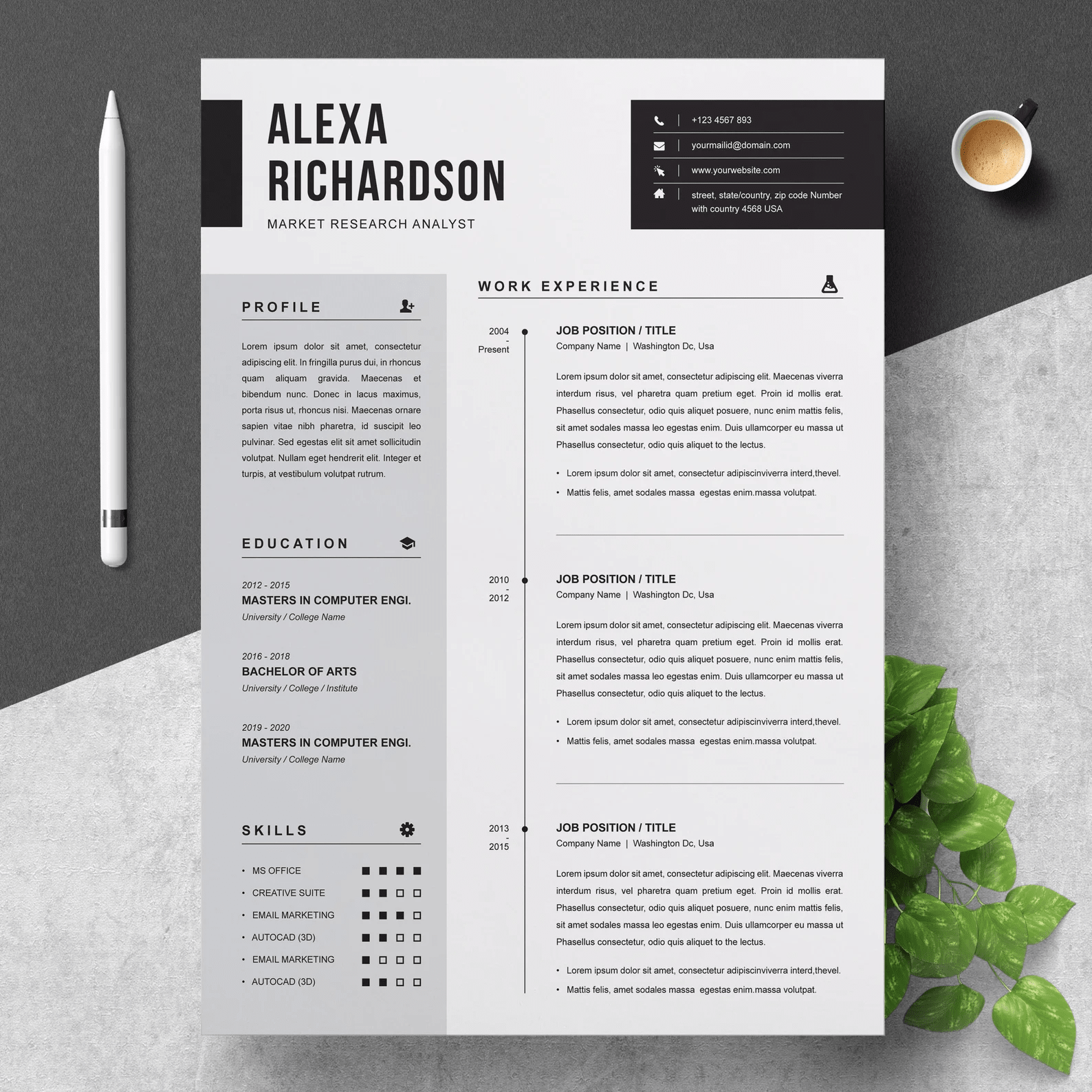 A visual resume example with a standout header.