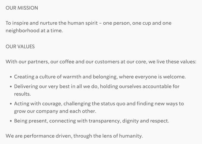 Starbucks mission statement and values