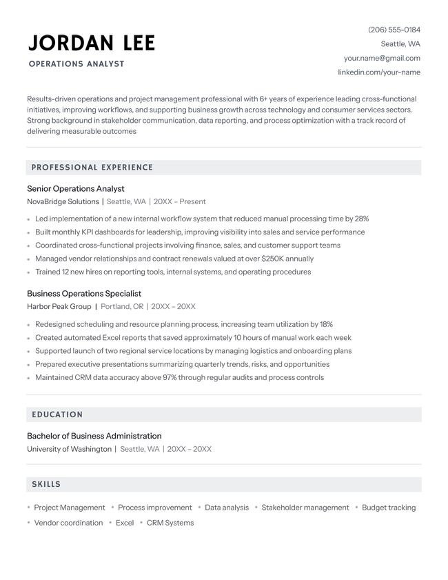 Sterling resume template (no photo) in black