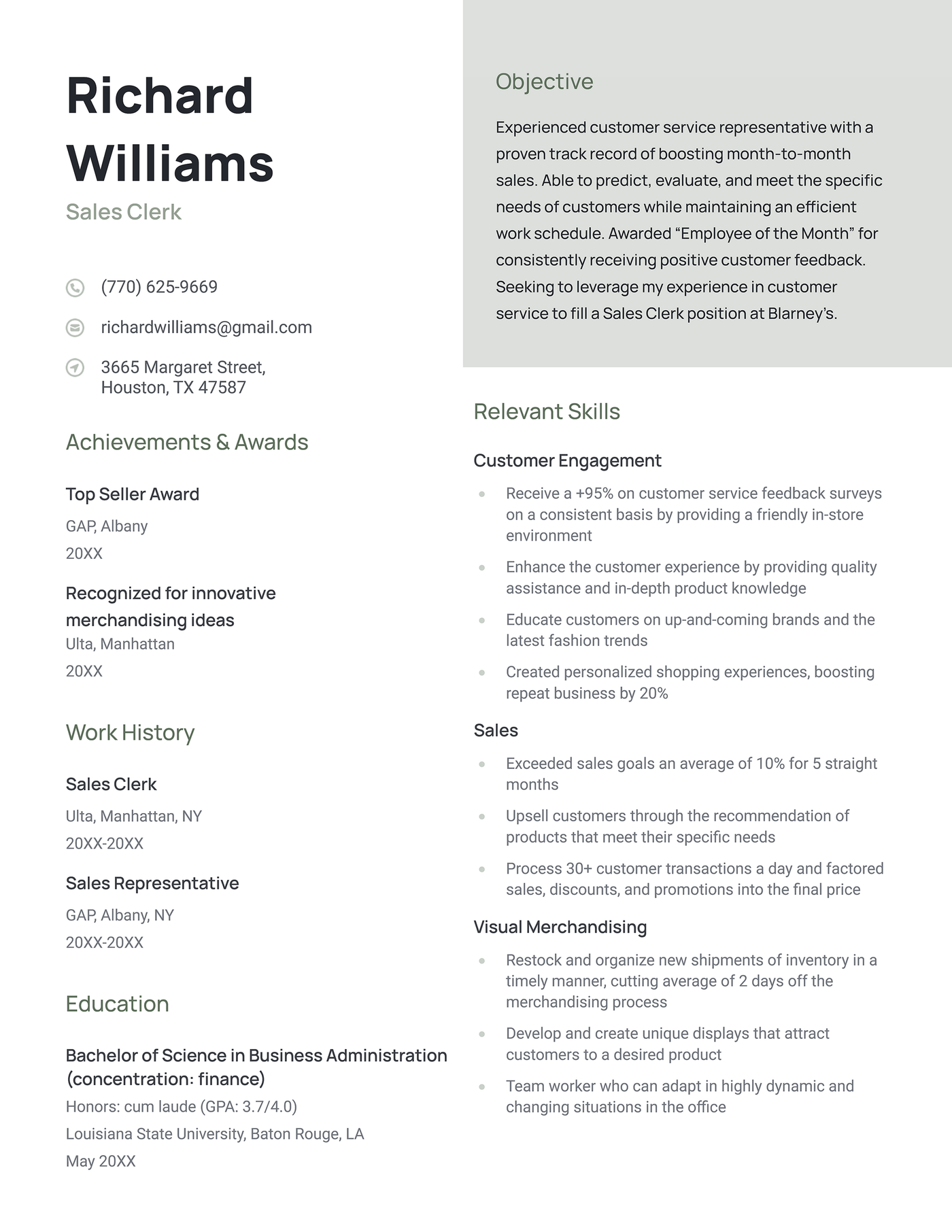 The Strong functional resume template in green.