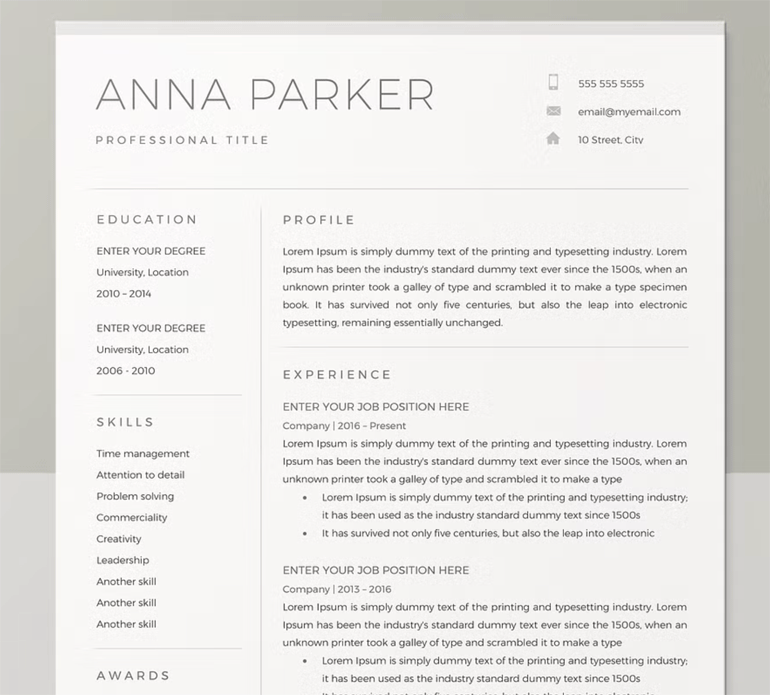 A clean resume with black text against a white background and lines separating each section.