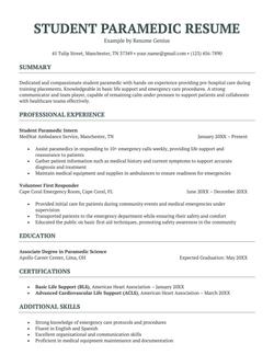 Student paramedic resume example and template