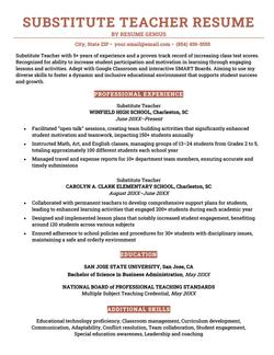 An example of a a substitute teacher resume