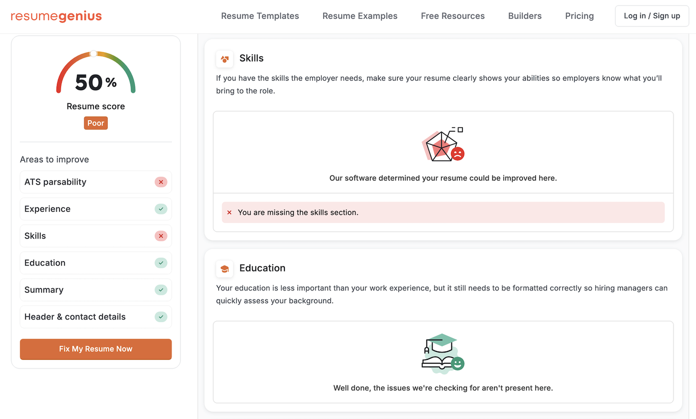 Suggestions for how to improve a resume that has been uploaded to a resume parser.