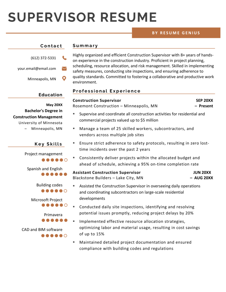 Supervisor Resume Example For All Industries In 2023