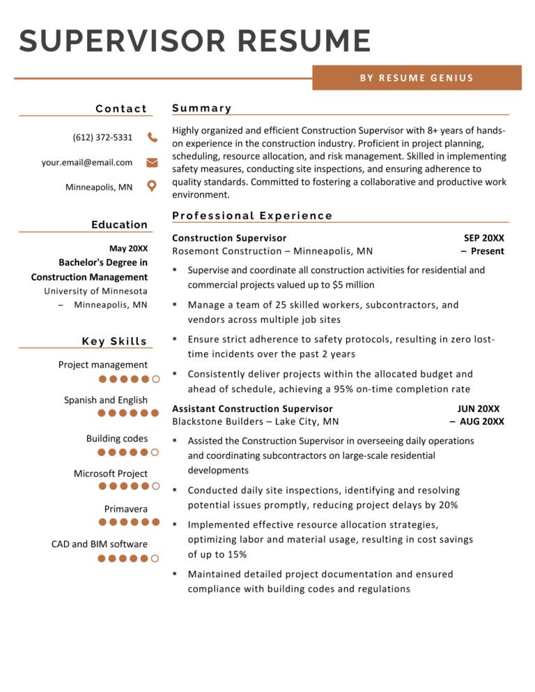 Supervisor Resume Example for all Industries in 2023