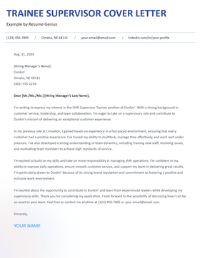 A trainee supervisor cover letter example.
