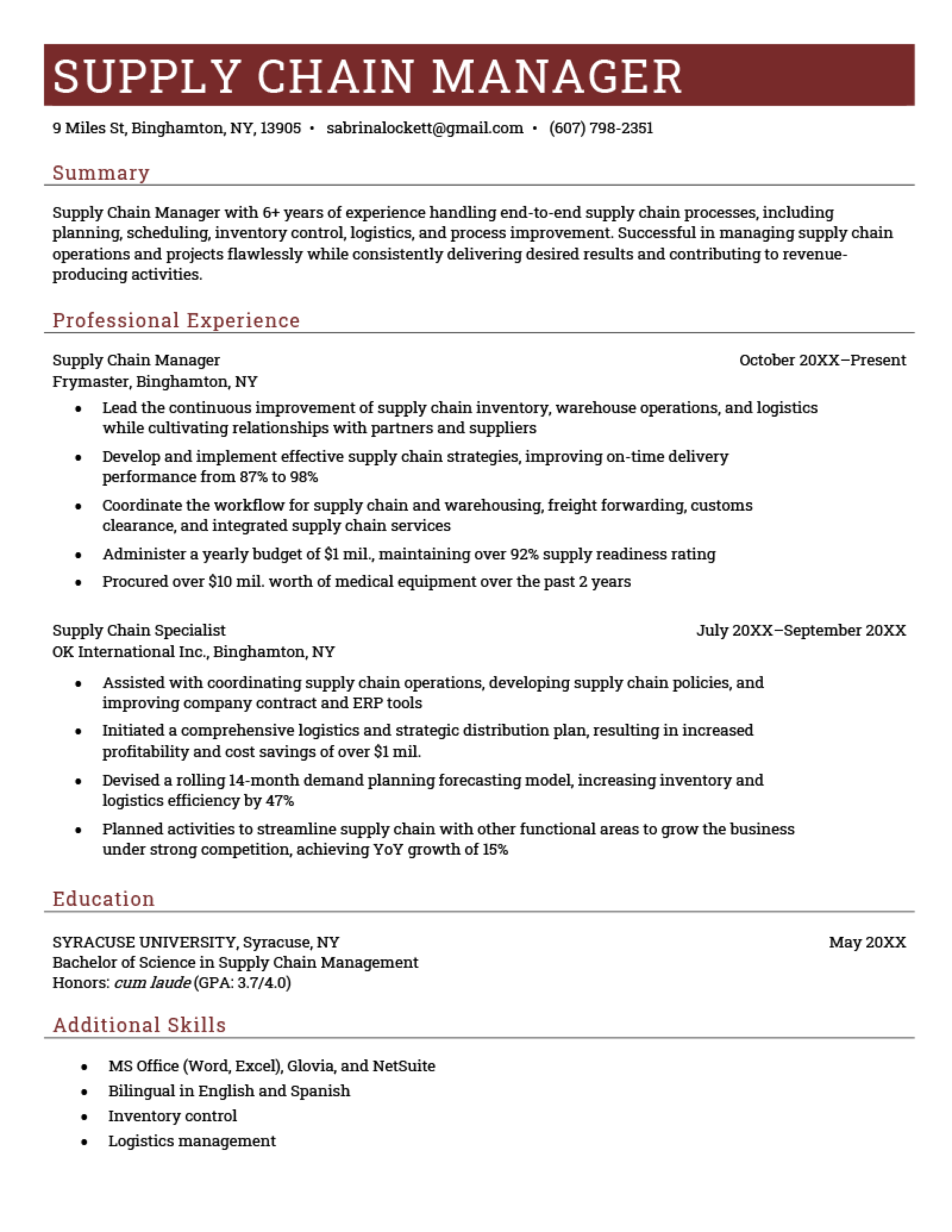 Supply Chain Manager Resume [Free Download]