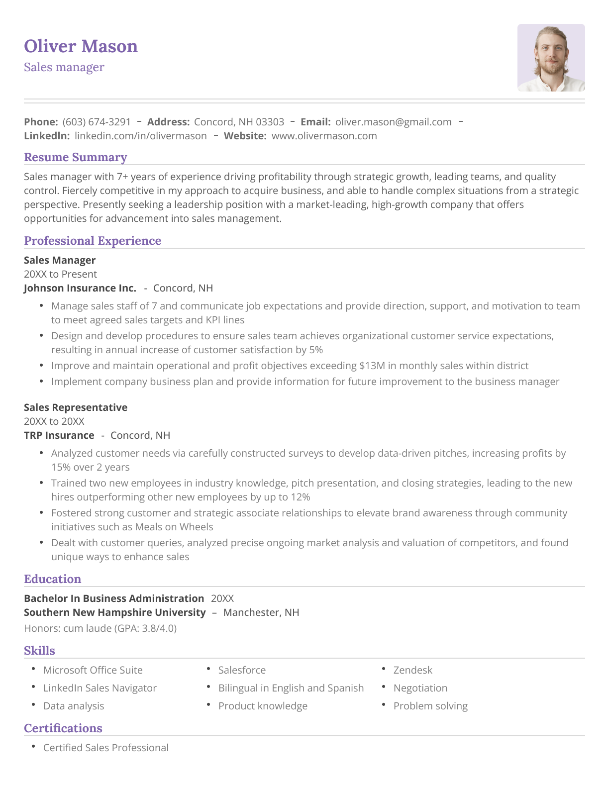 Solid CV template in violet