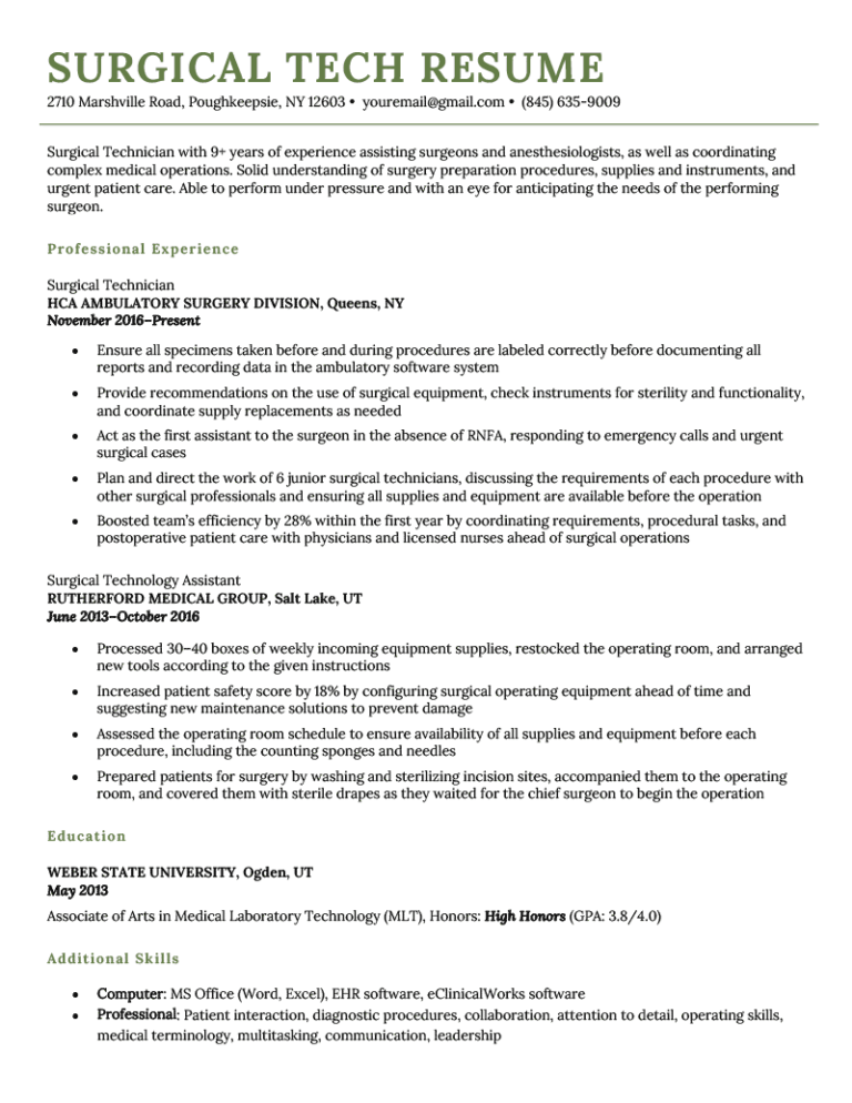 surgical technologist job description resume sample