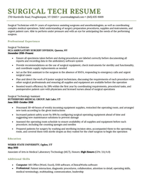 A surgical tech resume sample with a green header to clearly display the applicant's name