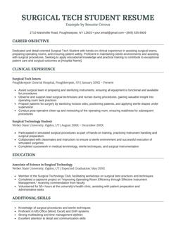 A resume example for a surgical tech student.