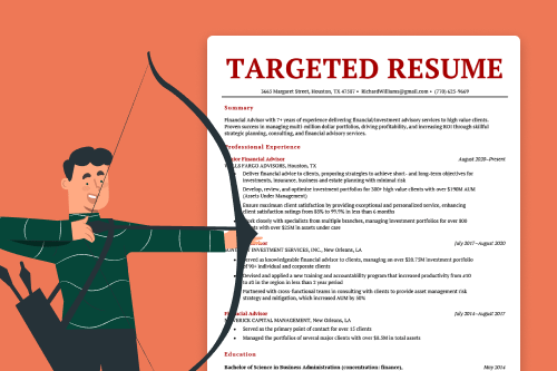 An image of a targeted resume with an animated person firing a bow and arrow to illustrate the concept