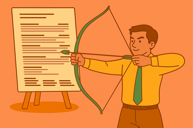 A person shooting a targeted resume with a bow and arrow.