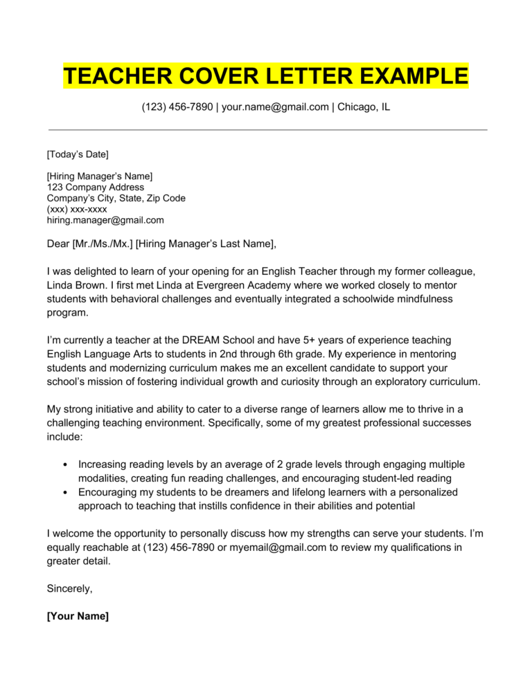 application letter for a teacher of english