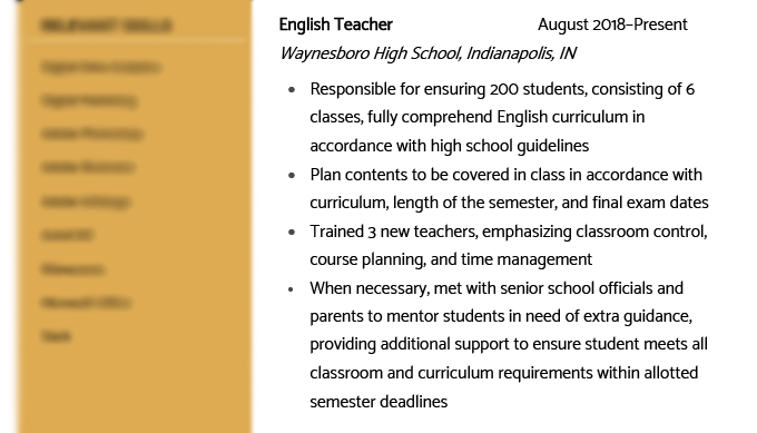 A job description for an English teacher