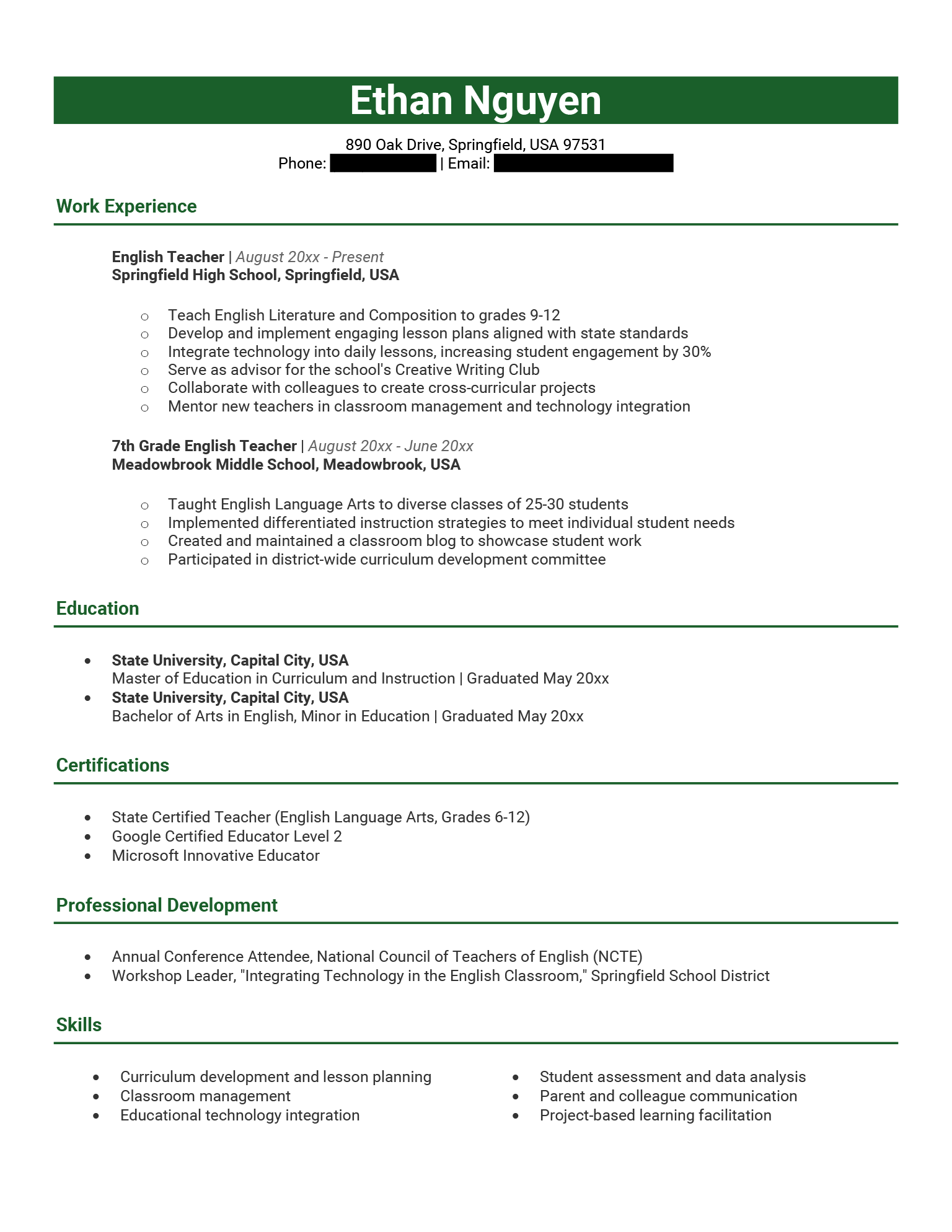 Example of a resume written by a teacher than got the candidate a job