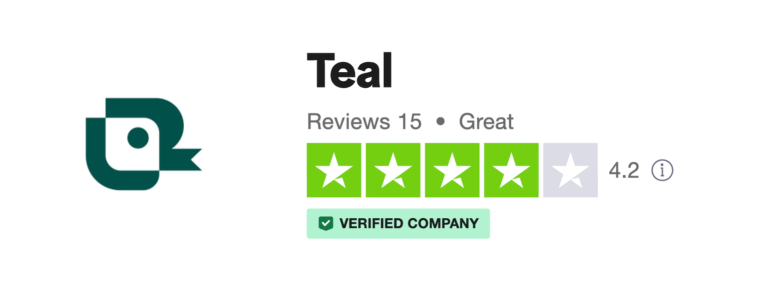 A screenshot of TealHQ’s 4.2 star rating on Trustpilot.