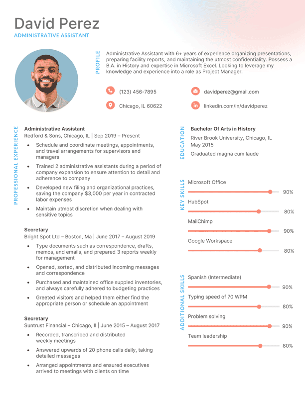 An example of a colorful tech resume template
