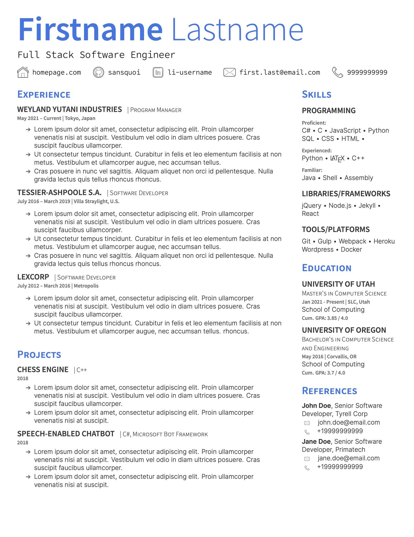 Technical LaTeX resume template.