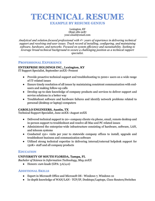 An example of a technical resume