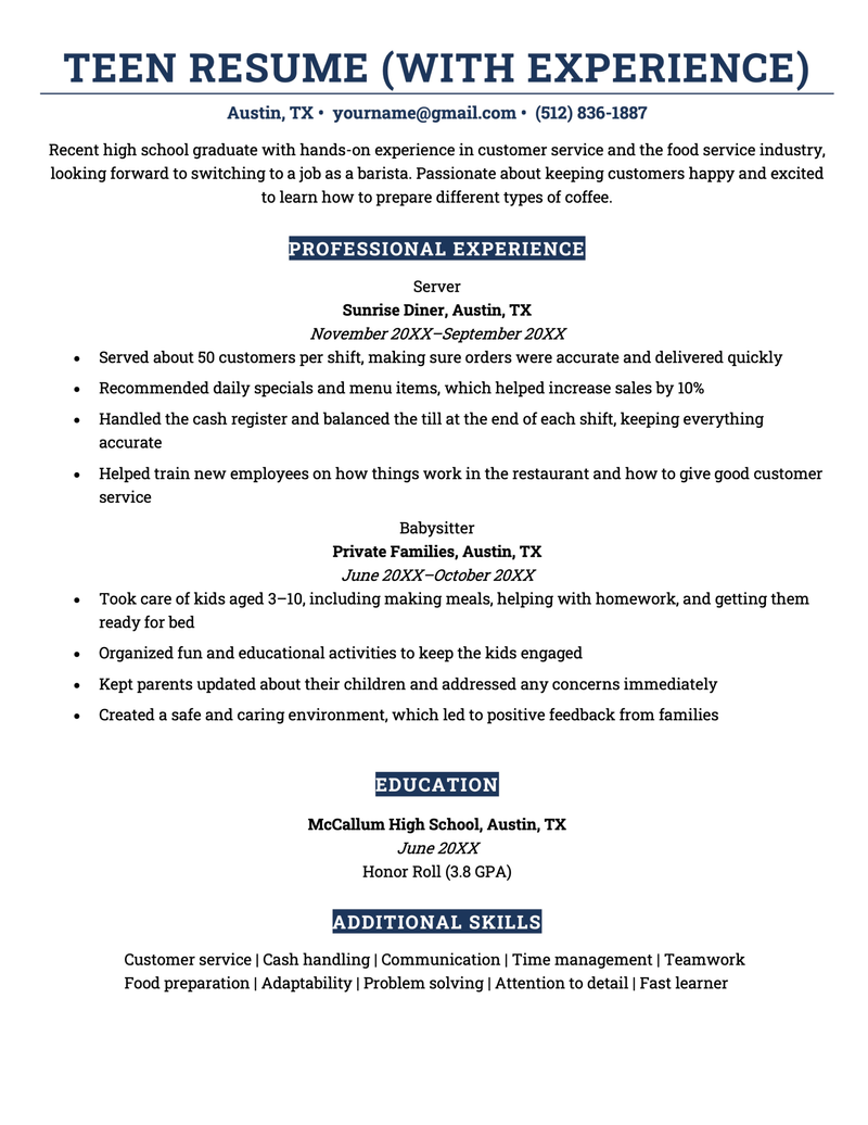 Teen Resume Examples & Writing Tips