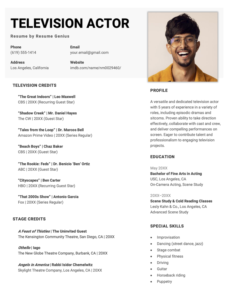 Acting Resume Template [8 Examples with Expert Tips]