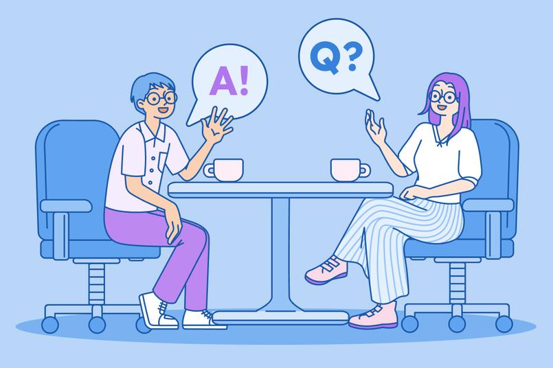 A candidate answering a question in a job interview.