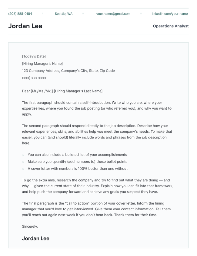 Tempus cover letter template in green