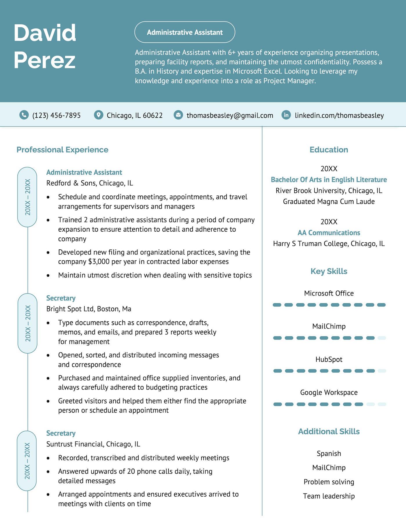 A visual resume template with a timeline format.